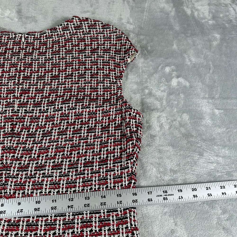 St. John Tweed Sheath Dress Women 10 Red Black White Knit Old Money Quiet Luxury - Picture 5 of 9